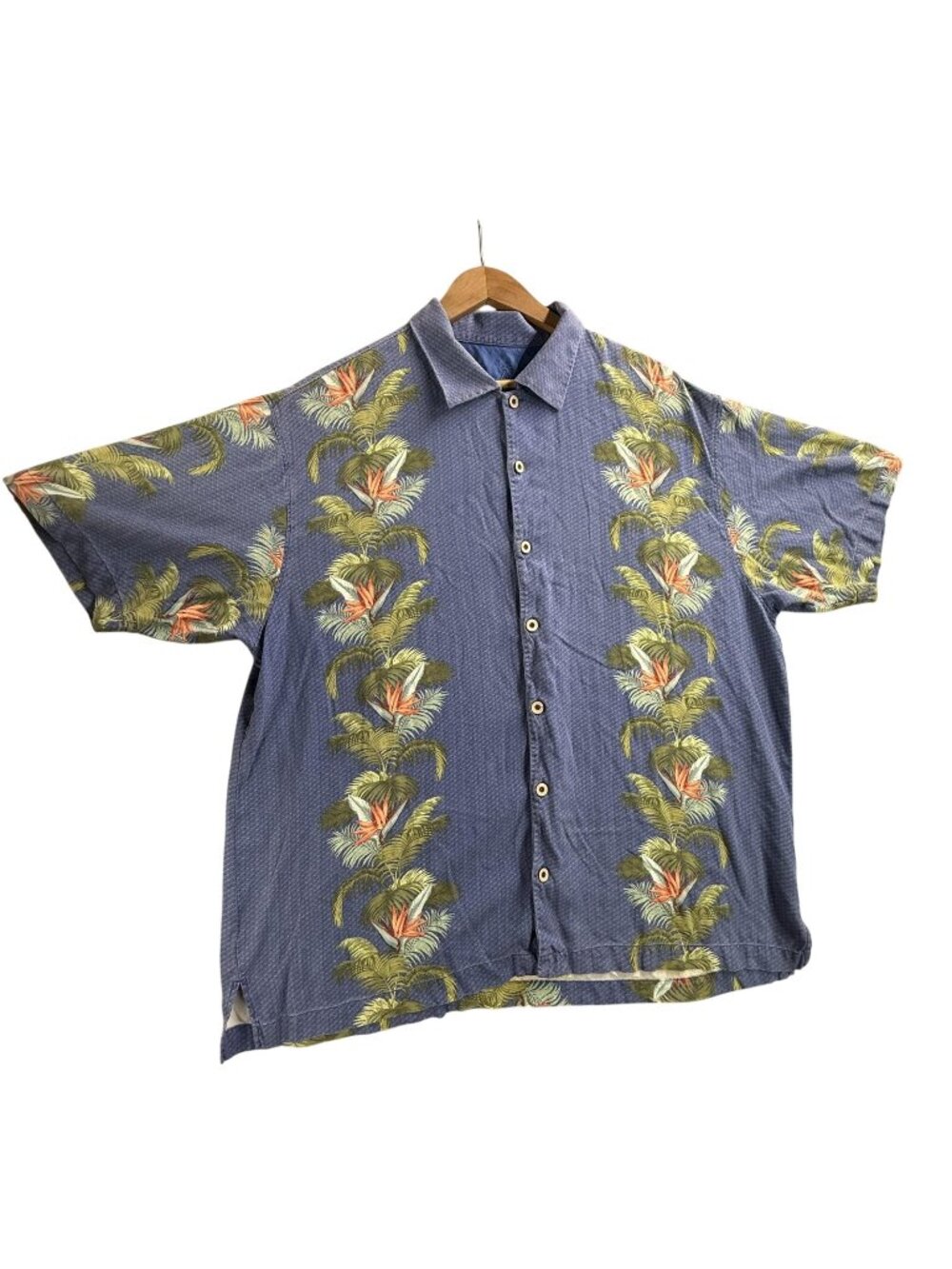 Tommy Bahama Shirt Mens XL Blue Silk Hawaiian Button Up Short Sleeve Floral